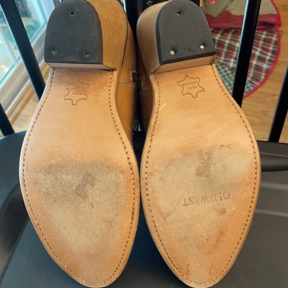 Old West Leather WOMEN'S TAN CROSS STITCH COWGIRL BOOTS - ROUND TOE - Picture 5 of 12